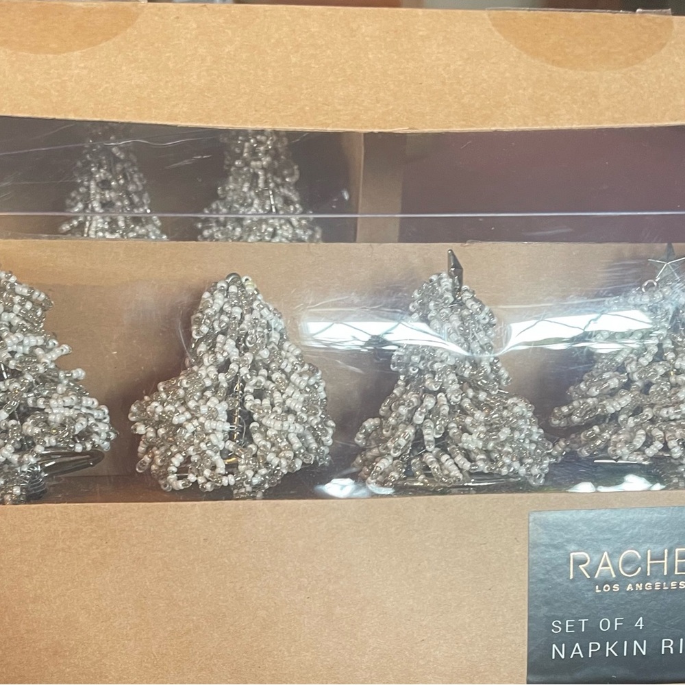 Rachel Zoe Silver Beaded Napkin Rings Set